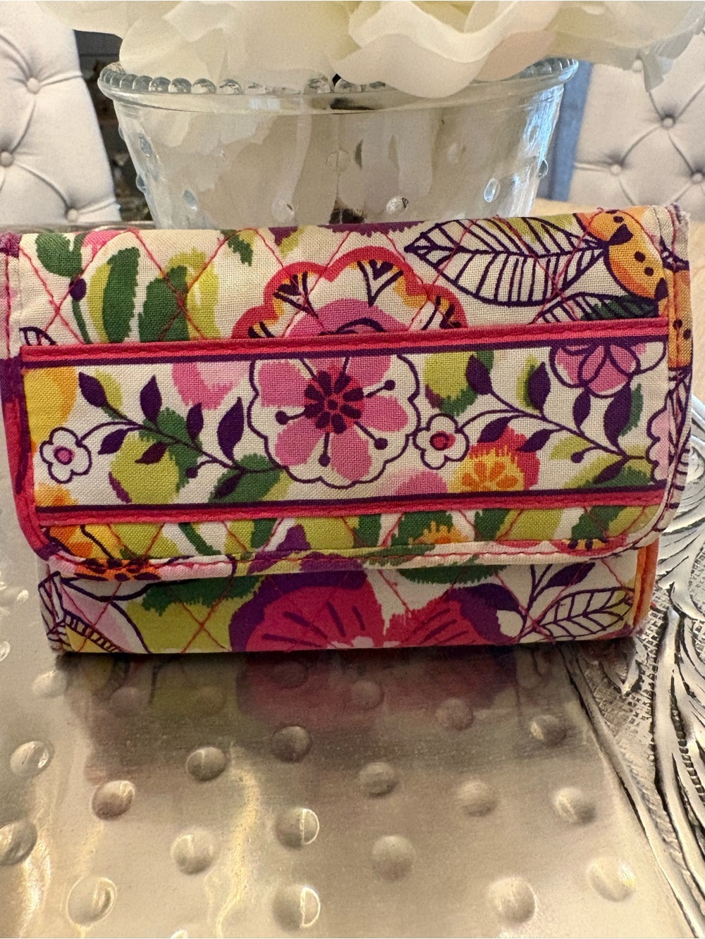 Vera Bradley Floral Quilted Wallet in Pink, Green & Purple